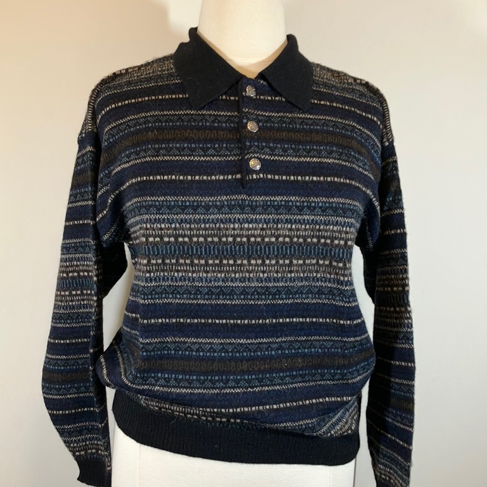Peruvian Connection alpaca long sleeve polo sweater sz M